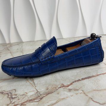 Shade Moccasins Croco Embossed Blue Leather