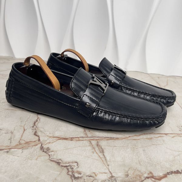 Monte Carlo Moccasins Herringbone Blue Glazed Leather