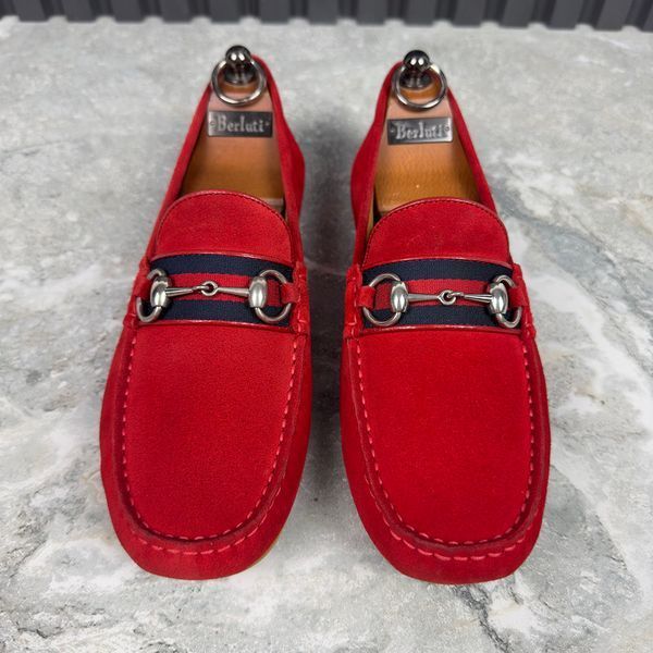 Kanye Web Horsebit Moccasins Red Suede