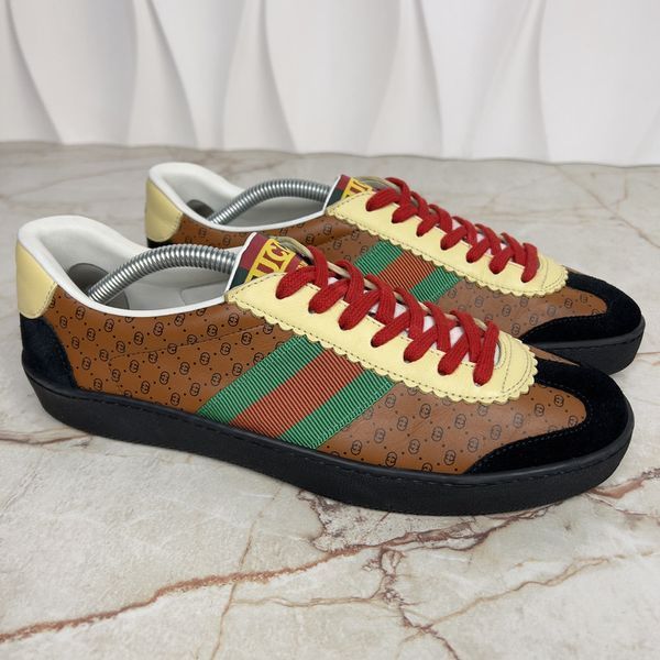 Dapper Dan Web G74 GG Monogram Sneakers Brown Leather