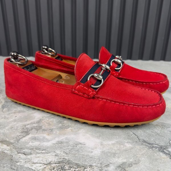 Kanye Web Horsebit Moccasins Red Suede