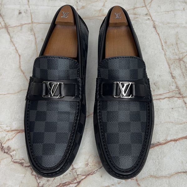Hockenheim Damier Driving Moccasins Gray Leather