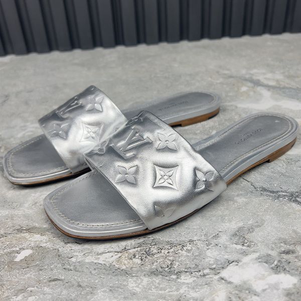 Revival Monogram Sandal Flat Silver Leather