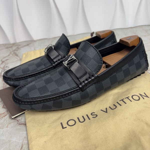 Hockenheim Damier Driving Moccasins Gray Leather