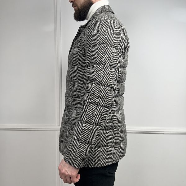 Jacket White Black Herringbone Polar Tech Fabric Goose Down