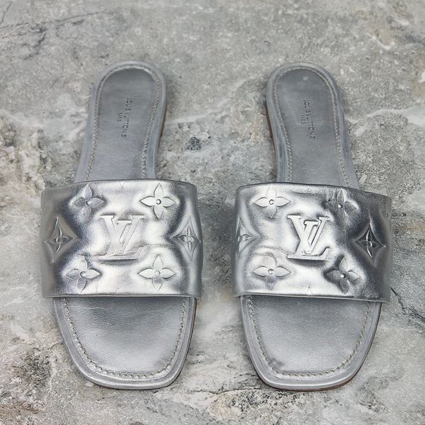 Revival Monogram Sandal Flat Silver Leather