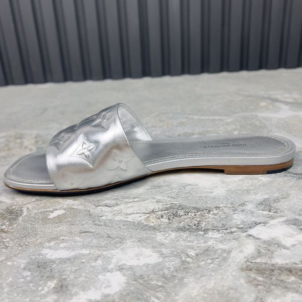 Revival Monogram Sandal Flat Silver Leather
