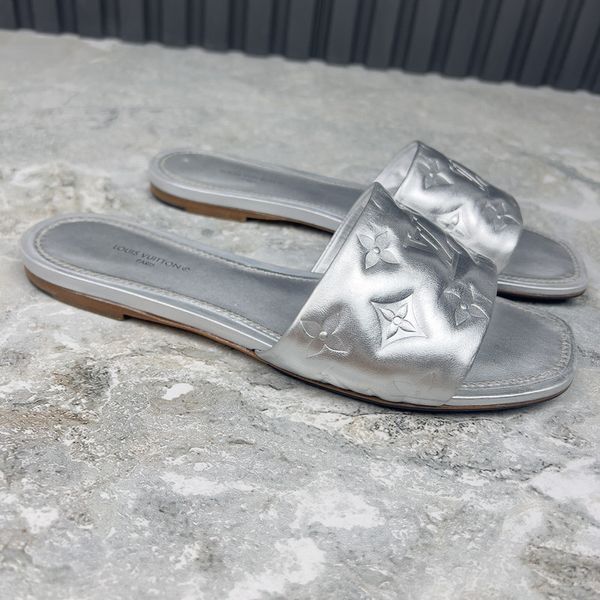 Revival Monogram Sandal Flat Silver Leather