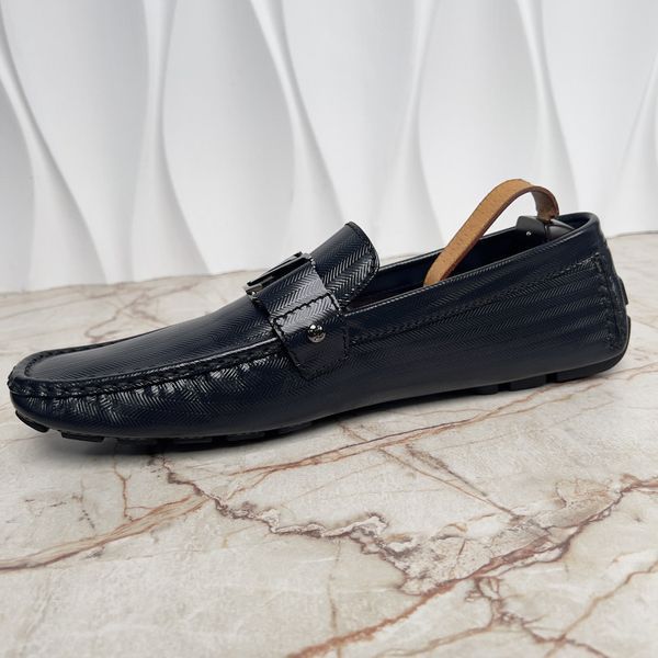 Monte Carlo Moccasins Herringbone Blue Glazed Leather