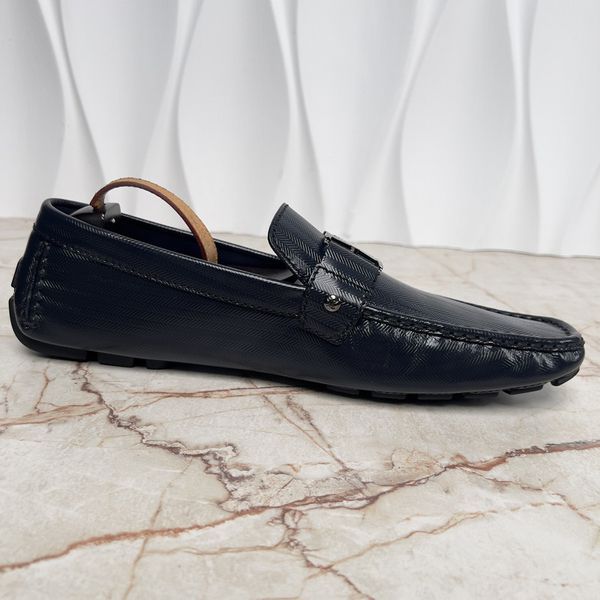 Monte Carlo Moccasins Herringbone Blue Glazed Leather