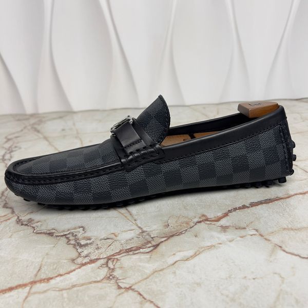 Hockenheim Damier Driving Moccasins Gray Leather