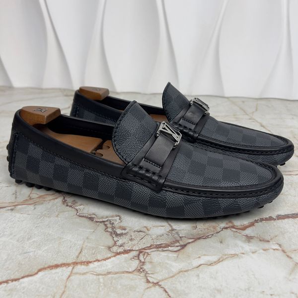 Hockenheim Damier Driving Moccasins Gray Leather