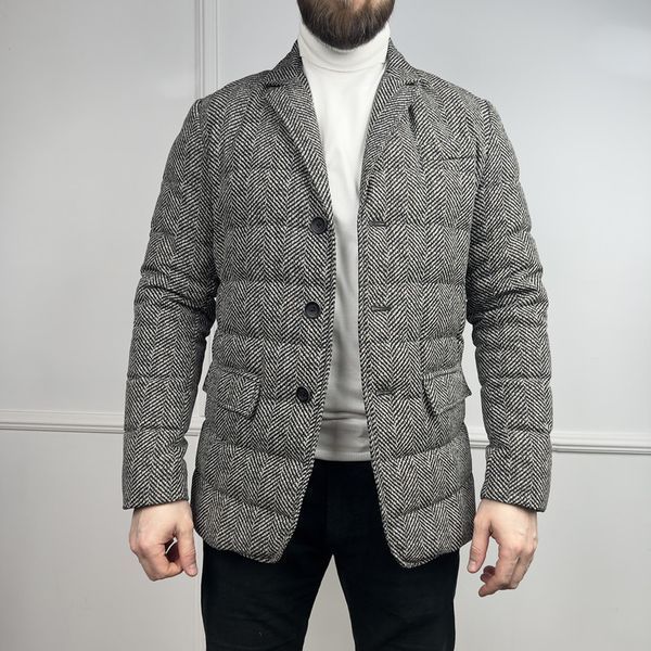 Jacket White Black Herringbone Polar Tech Fabric Goose Down