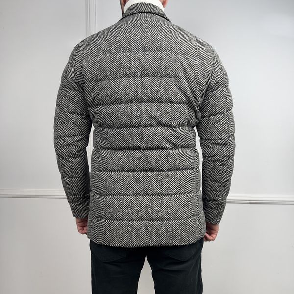 Jacket White Black Herringbone Polar Tech Fabric Goose Down