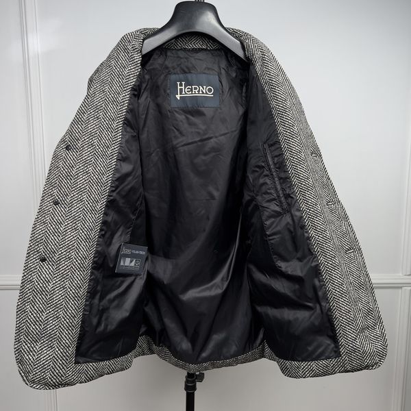 Jacket White Black Herringbone Polar Tech Fabric Goose Down