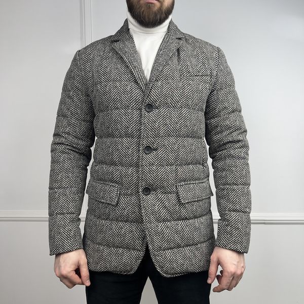 Jacket White Black Herringbone Polar Tech Fabric Goose Down
