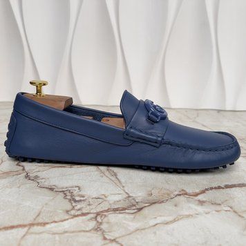 Double GG Interlocking Driving Moccasin Blue Leather