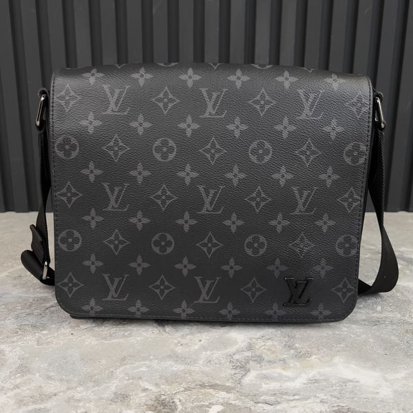 District PM Messenger Crossbody Bag Monogram Eclipse Black Canvas