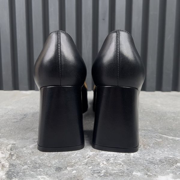 Horsebit Pumps Block Heels Black Leather