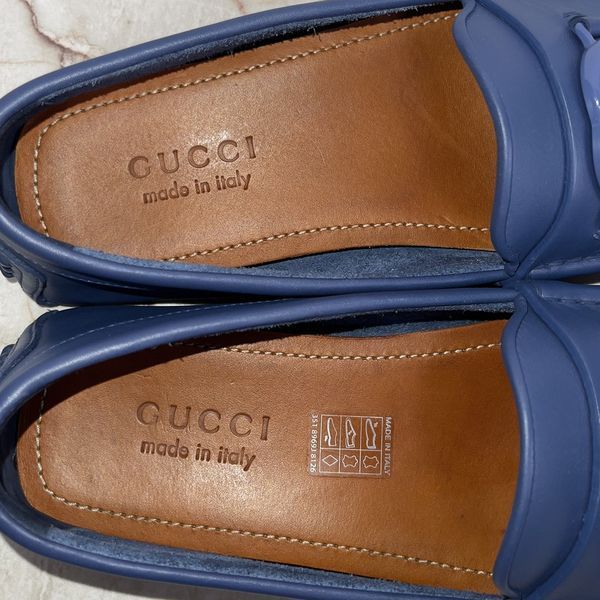 Double GG Interlocking Driving Moccasin Blue Leather