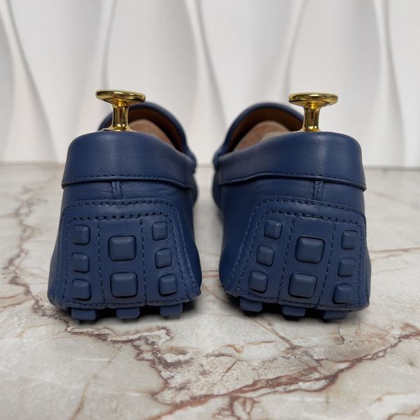 Double GG Interlocking Driving Moccasin Blue Leather