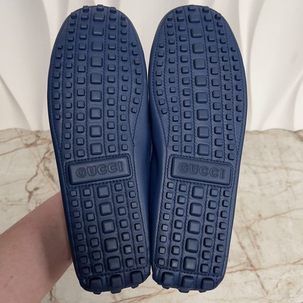 Double GG Interlocking Driving Moccasin Blue Leather