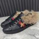 Ace Web Bee Embroidered Sneaker Black Fur Leather