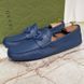 Double GG Interlocking Driving Moccasin Blue Leather