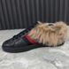 Ace Web Bee Embroidered Sneaker Black Fur Leather