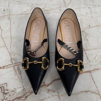 Deva Nappa Horsebit Chain Ballet Flats Leather