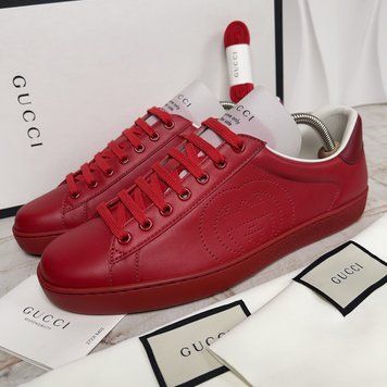 Ace Interlocking GG Sneakers Red Leather