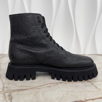 Combat Ankle Boots Zip Jumbo GG Monogram Black Grain Leather