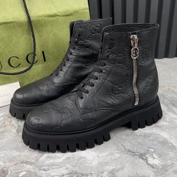 Черевики комбат Zip Jumbo GG Monogram чорні шкіряні 3892 фото