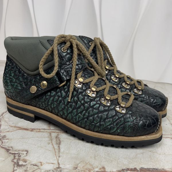 Hiking Boots Strap Green Grain Leather