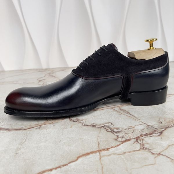 Oxfords Dress Shoes Strap Blue Brown Leather