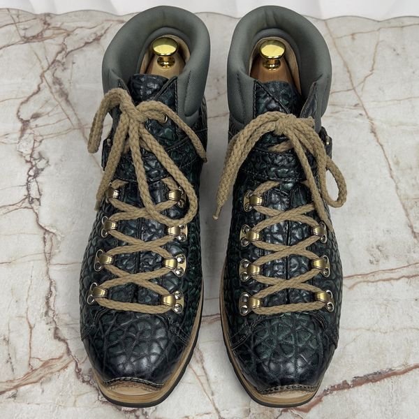 Hiking Boots Strap Green Grain Leather