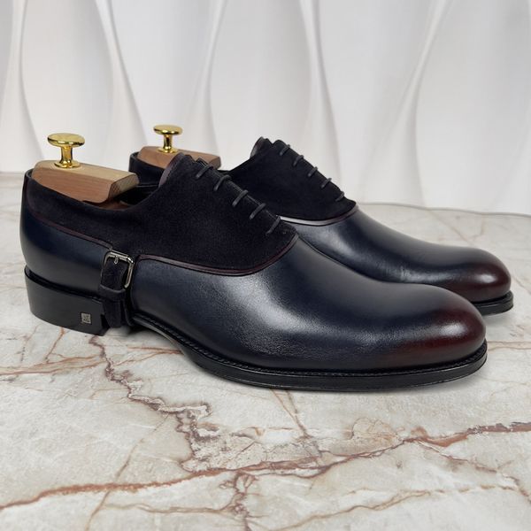 Oxfords Dress Shoes Strap Blue Brown Leather