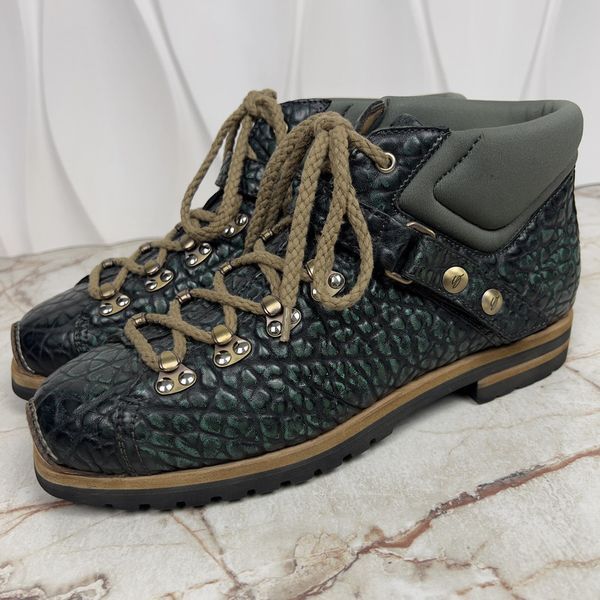 Hiking Boots Strap Green Grain Leather