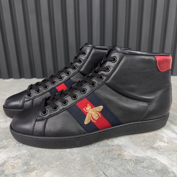 Ace Web High Sneakers Bees EMbroidered Black Leather\