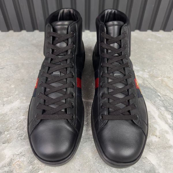 Ace Web High Sneakers Bees EMbroidered Black Leather\