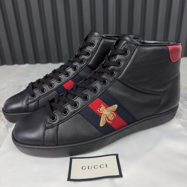 Ace Web High Sneakers Bees EMbroidered Black Leather\