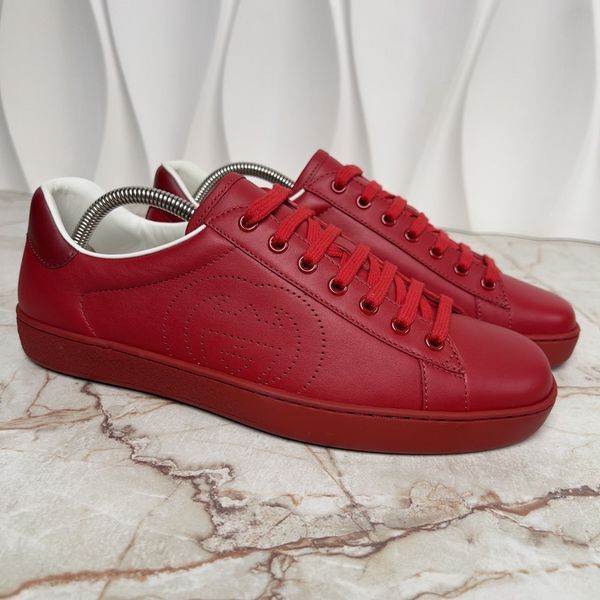Ace Interlocking GG Sneakers Red Leather