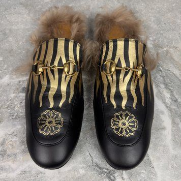 Princetown Horsebit Fur Mule Black Leather