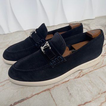 Estate Logo LV Loafers Navy Blue Suede