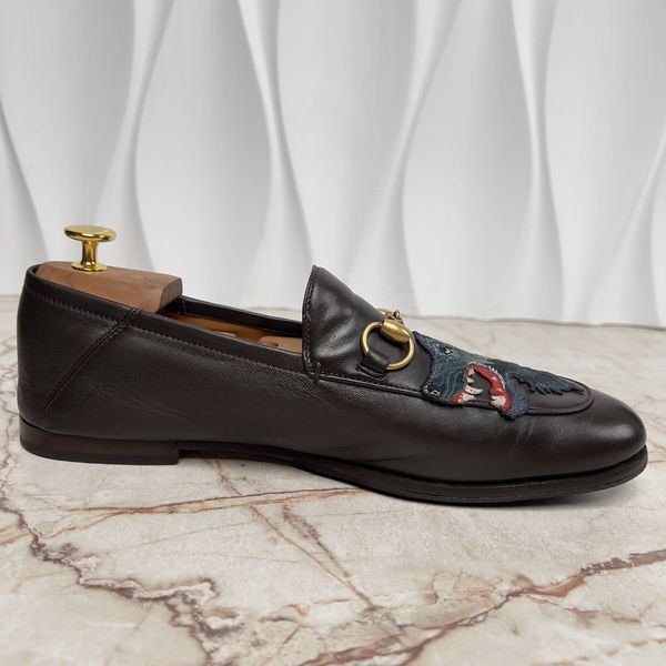 Brixton Horsebit Wolf Applique Loafers Brown Leather