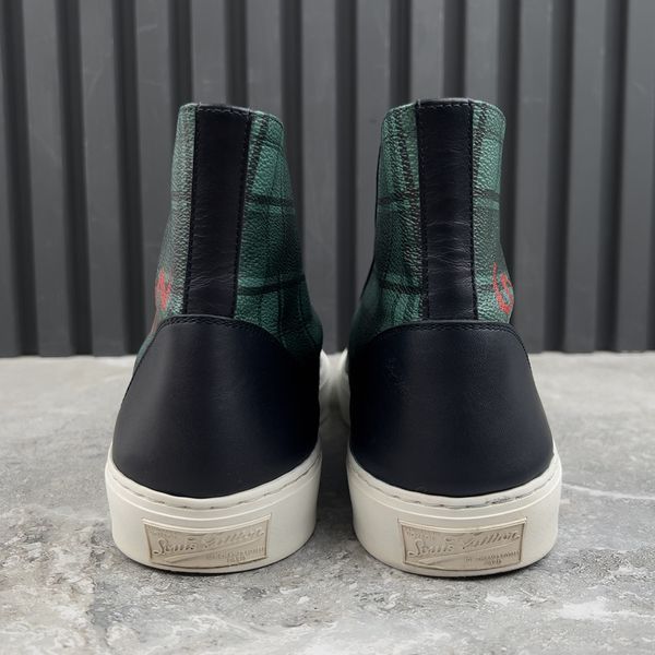 Tattoo Sneakers Logo Tartan Pattern Canvas Blue Navy Leather