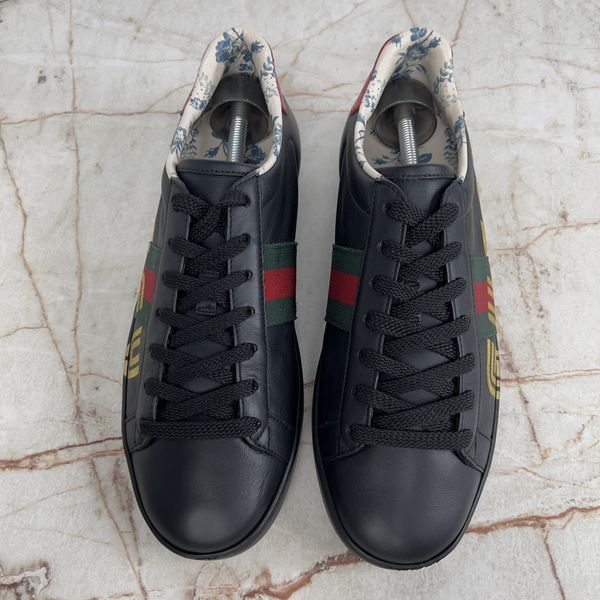 Gucci x Sega Ace Sneakers Ayers Web Guccy Print Black Leather