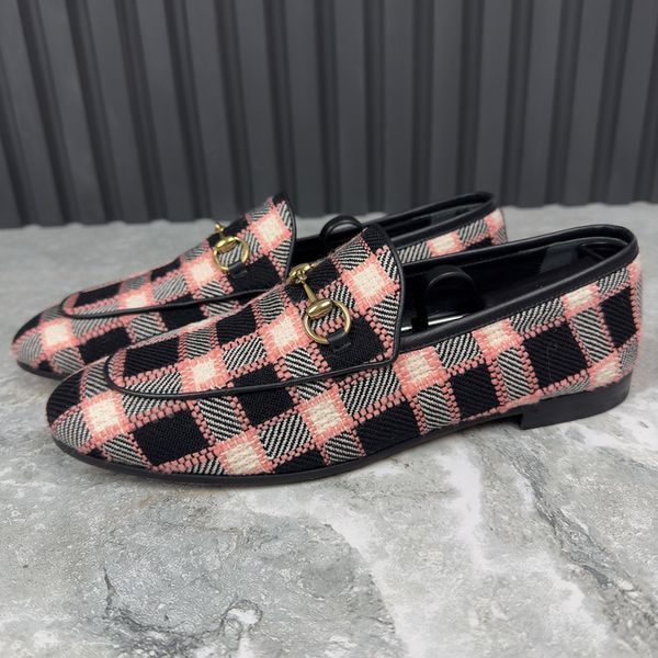Jordaan Horsebit Loafers Black Pink Plaid Check Tweed