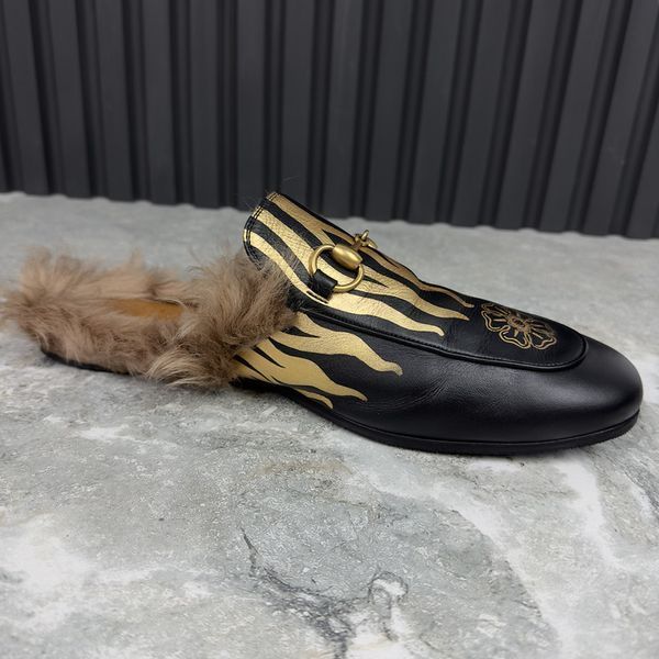 Princetown Horsebit Fur Mule Black Leather
