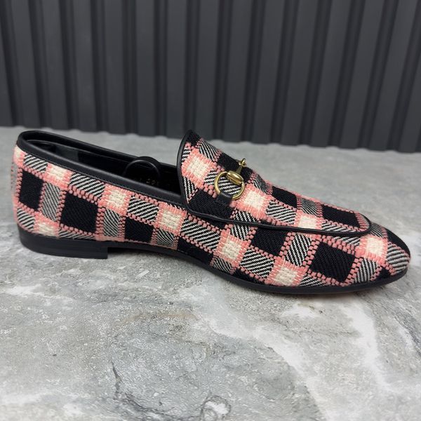 Jordaan Horsebit Loafers Black Pink Plaid Check Tweed
